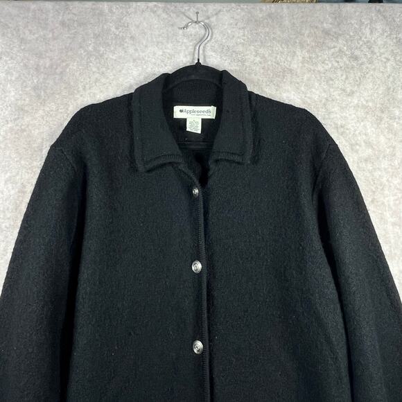 Appleseeds Cardigan Sweater Womens Large Black Wool Knit Button Front Pockets‎ - Picture 2 of 10